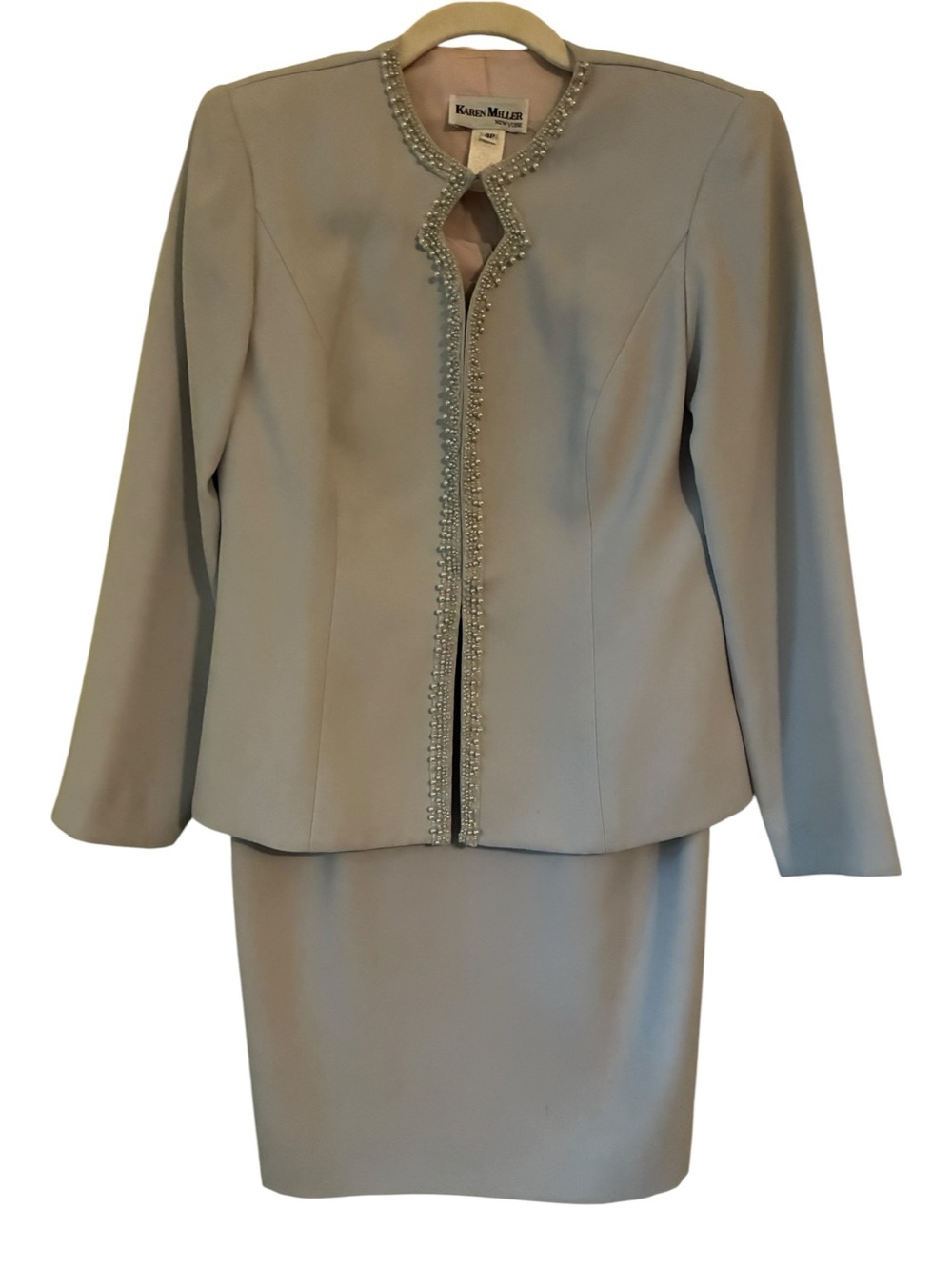 Vtg Karen Miller NY Gray Beaded Sequin Dress Jacket Suit Set Formal Cocktail 4 - Picture 2 of 9
